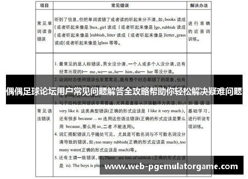 偶偶足球论坛用户常见问题解答全攻略帮助你轻松解决疑难问题