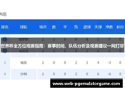 世界杯全方位观赛指南：赛事时间、队伍分析及观赛建议一网打尽